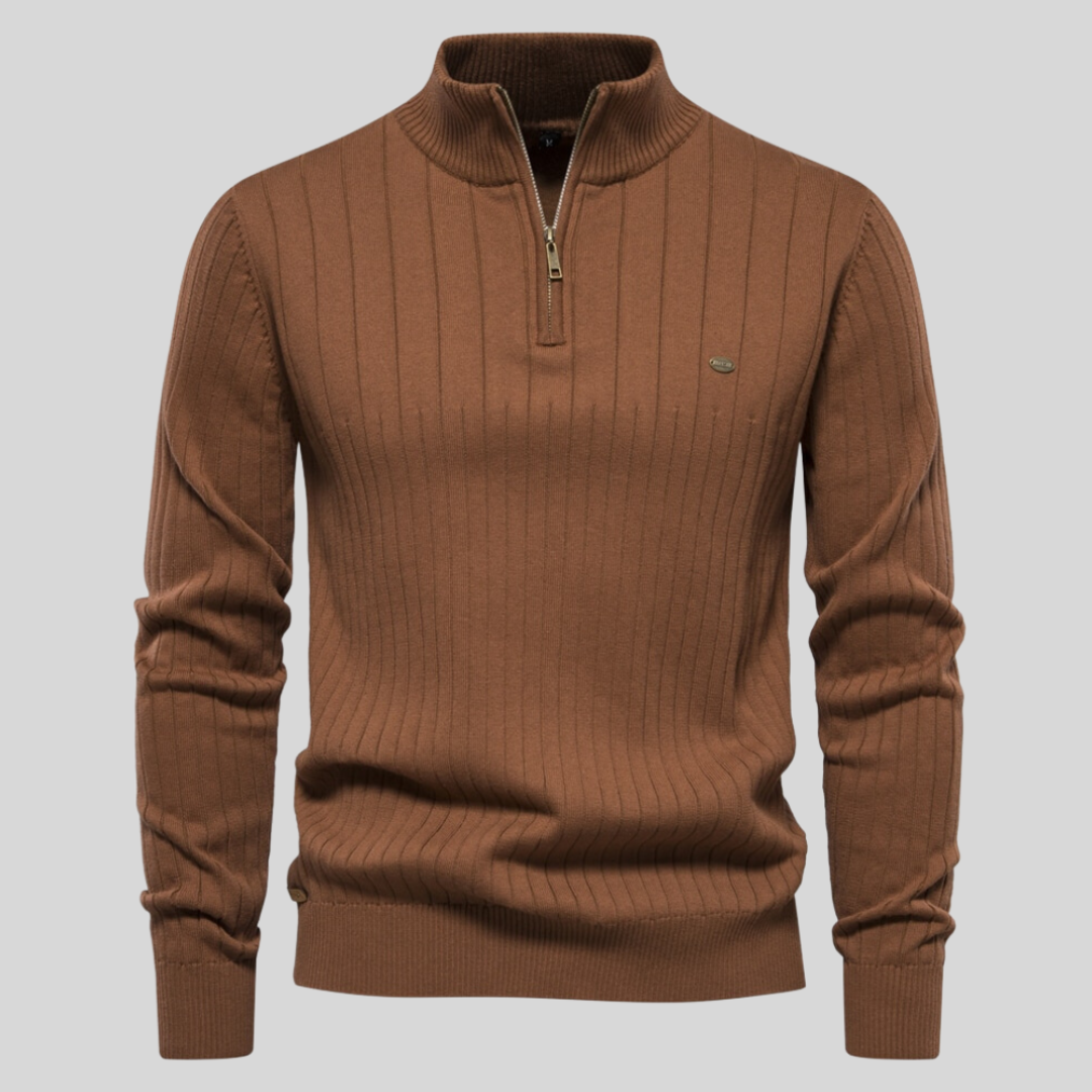 Gerippter Herren-Strickpullover mit Halbreißverschluss