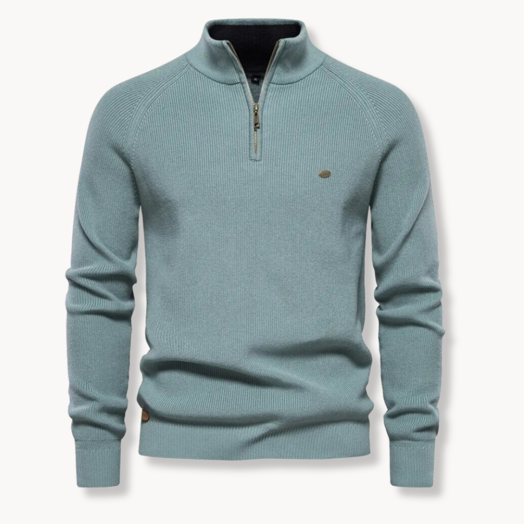 Gerippter Herren-Strickpullover mit Halbreißverschluss