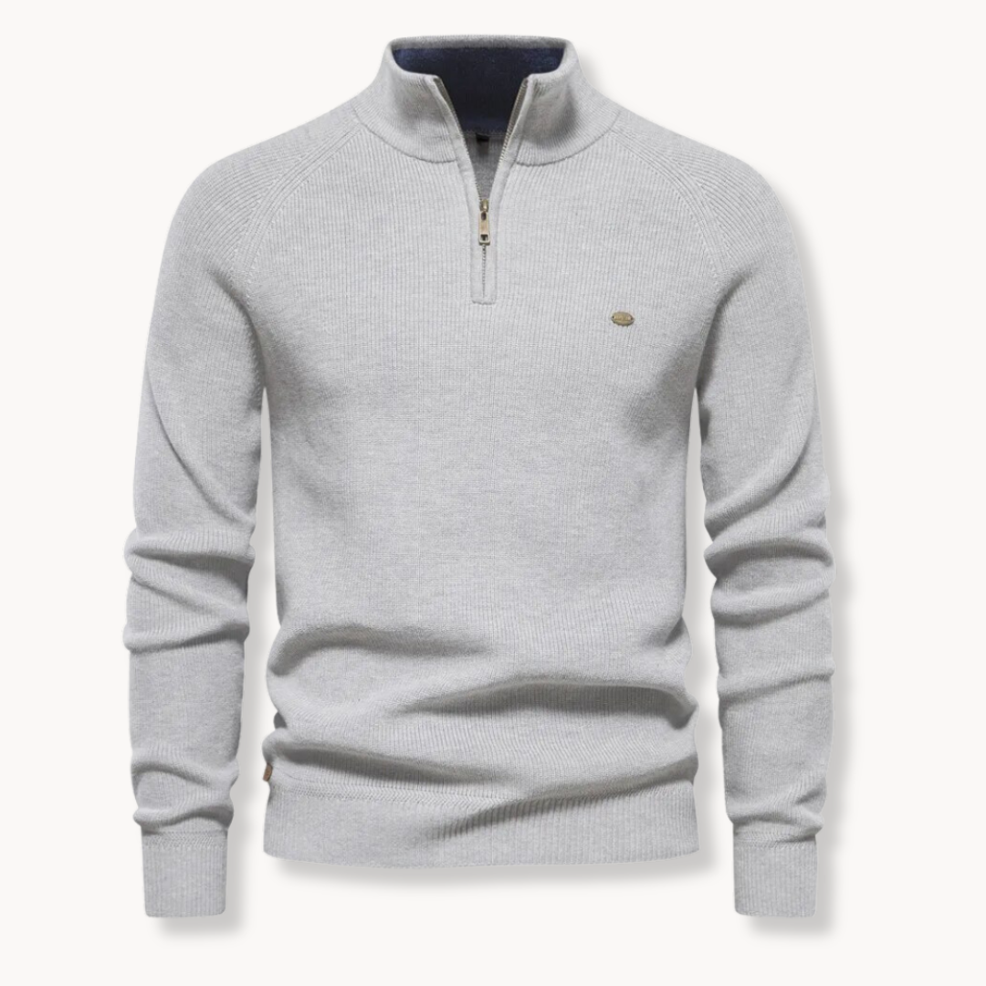 Gerippter Herren-Strickpullover mit Halbreißverschluss