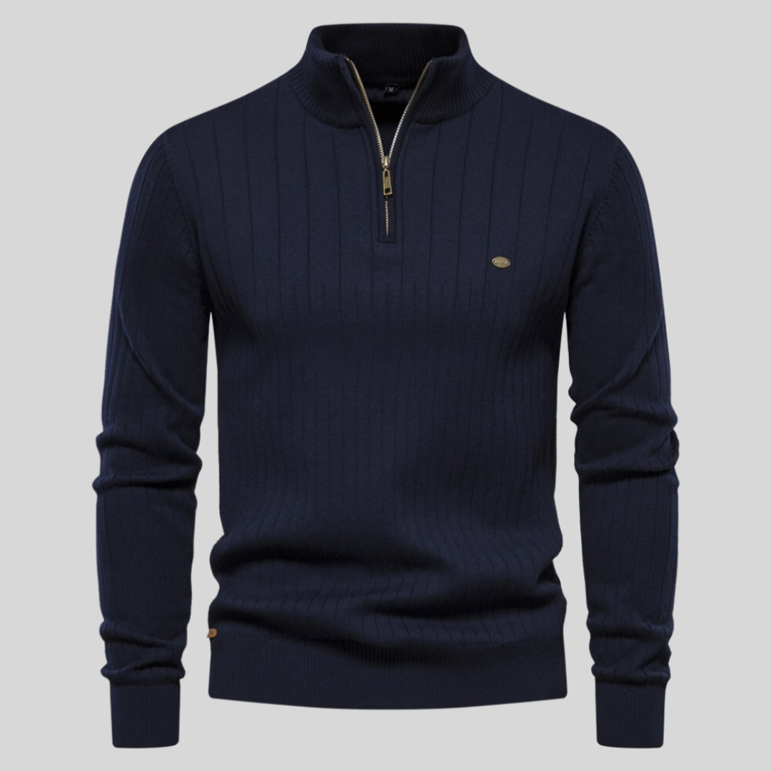 Gerippter Herren-Strickpullover mit Halbreißverschluss