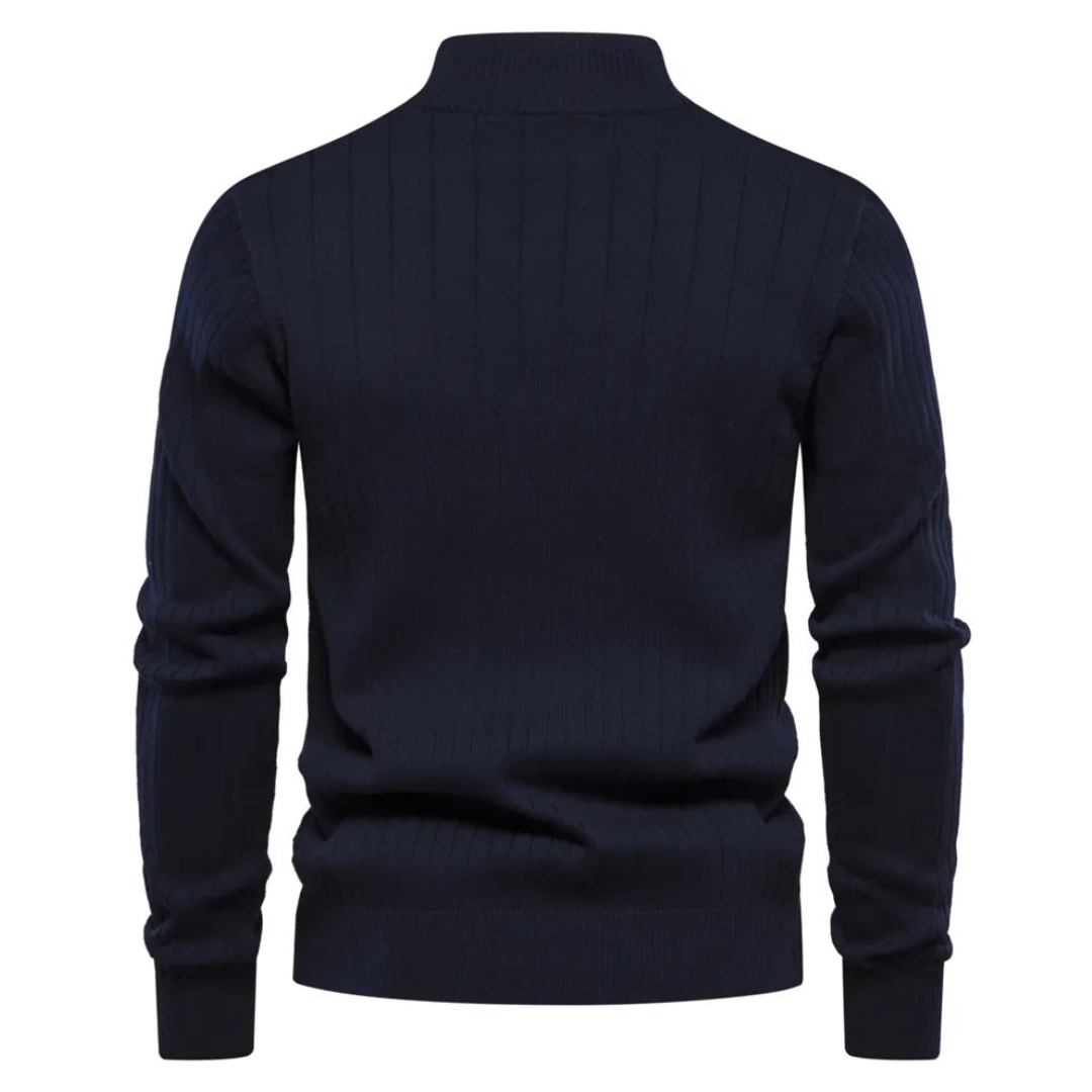 Gerippter Herren-Strickpullover mit Halbreißverschluss