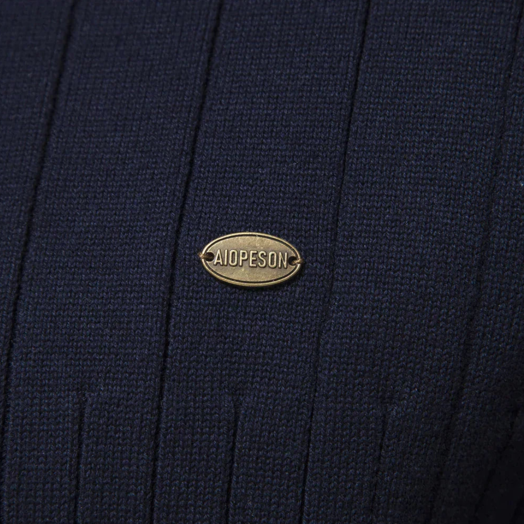 Gerippter Herren-Strickpullover mit Halbreißverschluss