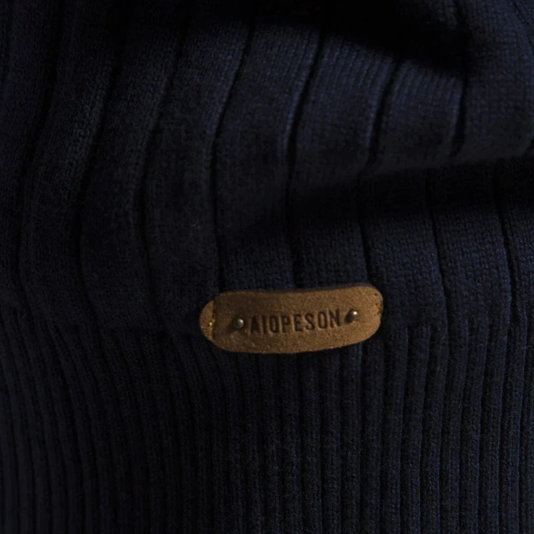 Gerippter Herren-Strickpullover mit Halbreißverschluss