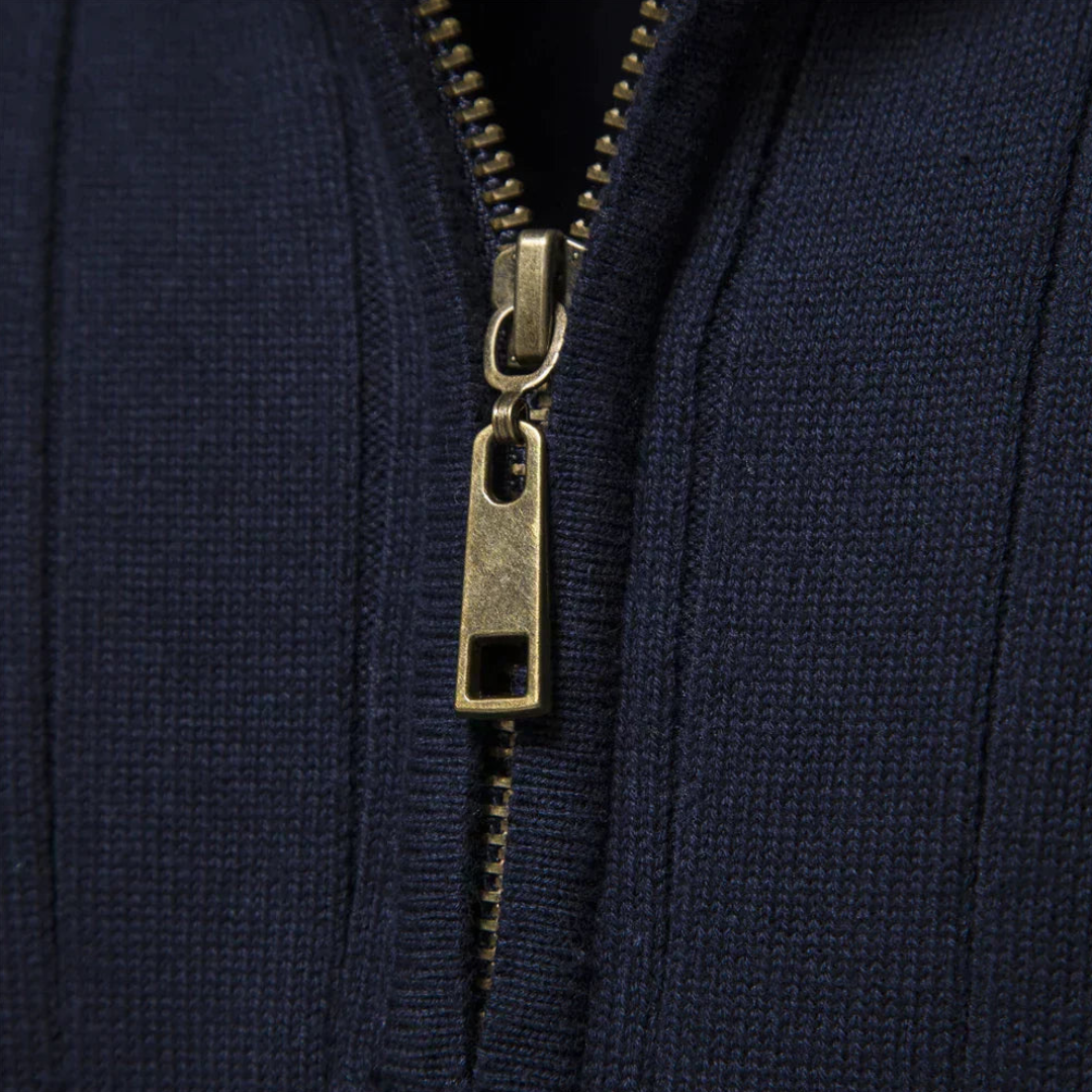 Gerippter Herren-Strickpullover mit Halbreißverschluss