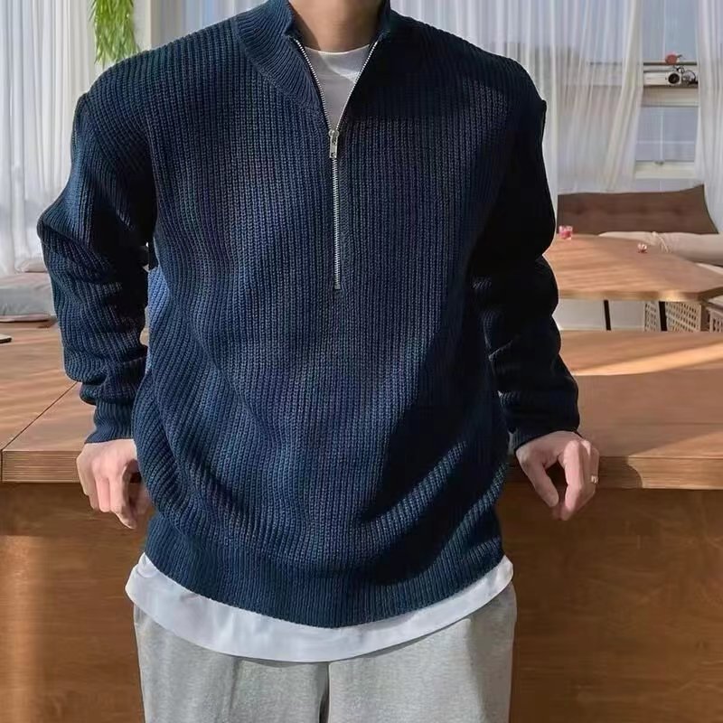 Gerippter Herren-Strickpullover mit Reißverschluss