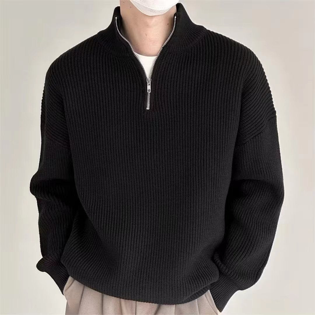 Gerippter Herren-Strickpullover mit Reißverschluss