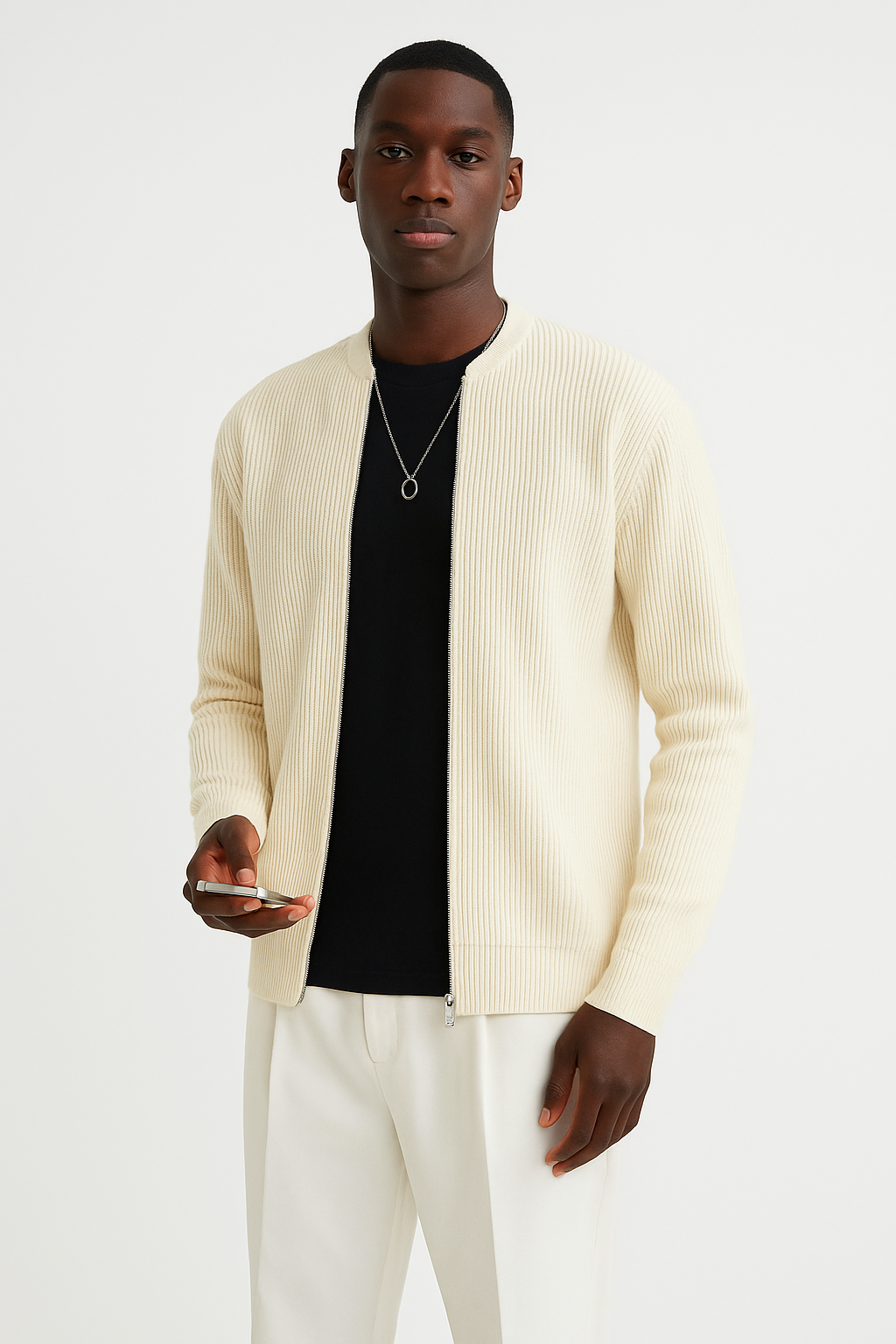 Gerippter Herren-Strickpullover mit Reißverschluss