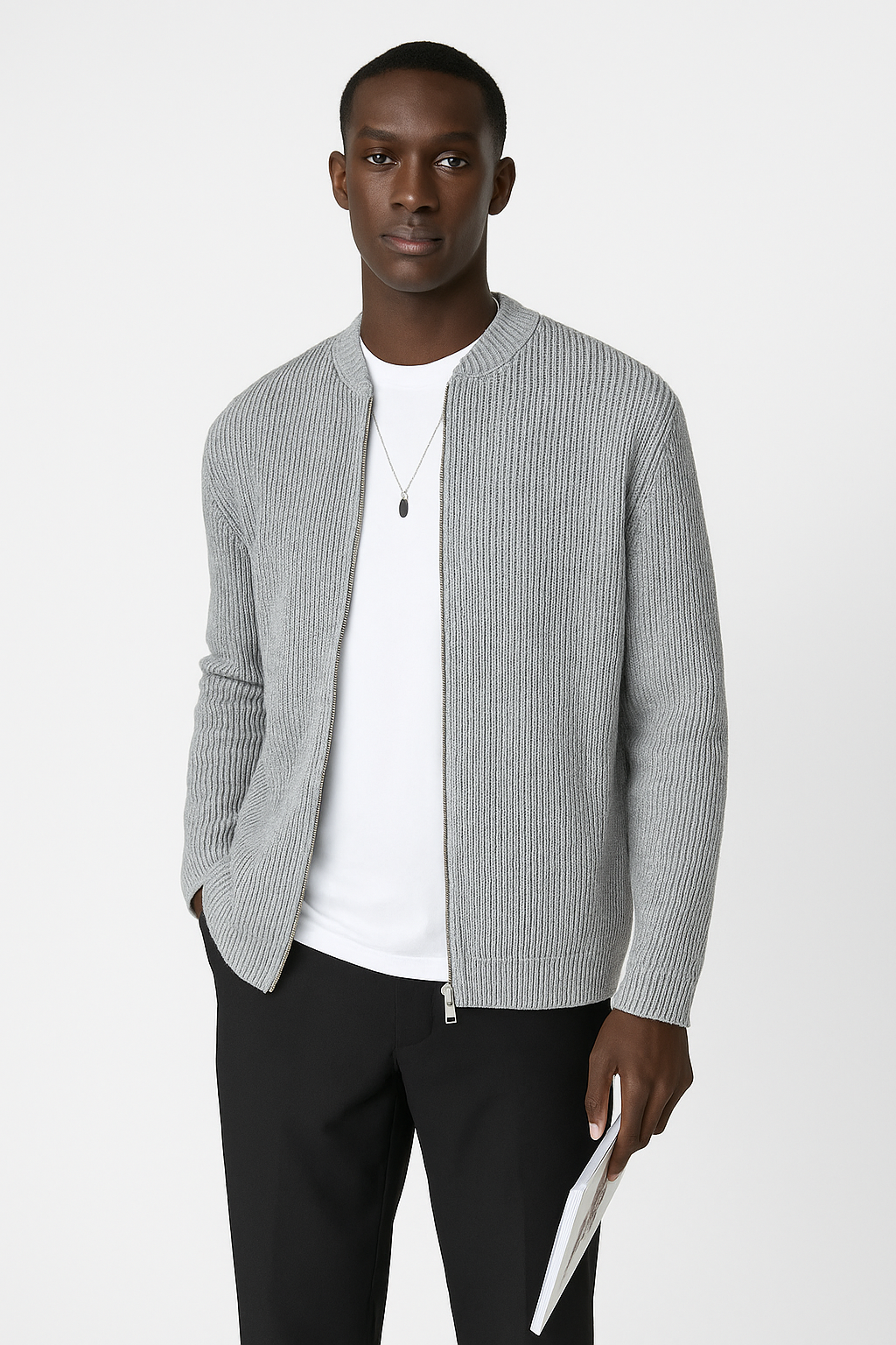 Gerippter Herren-Strickpullover mit Reißverschluss