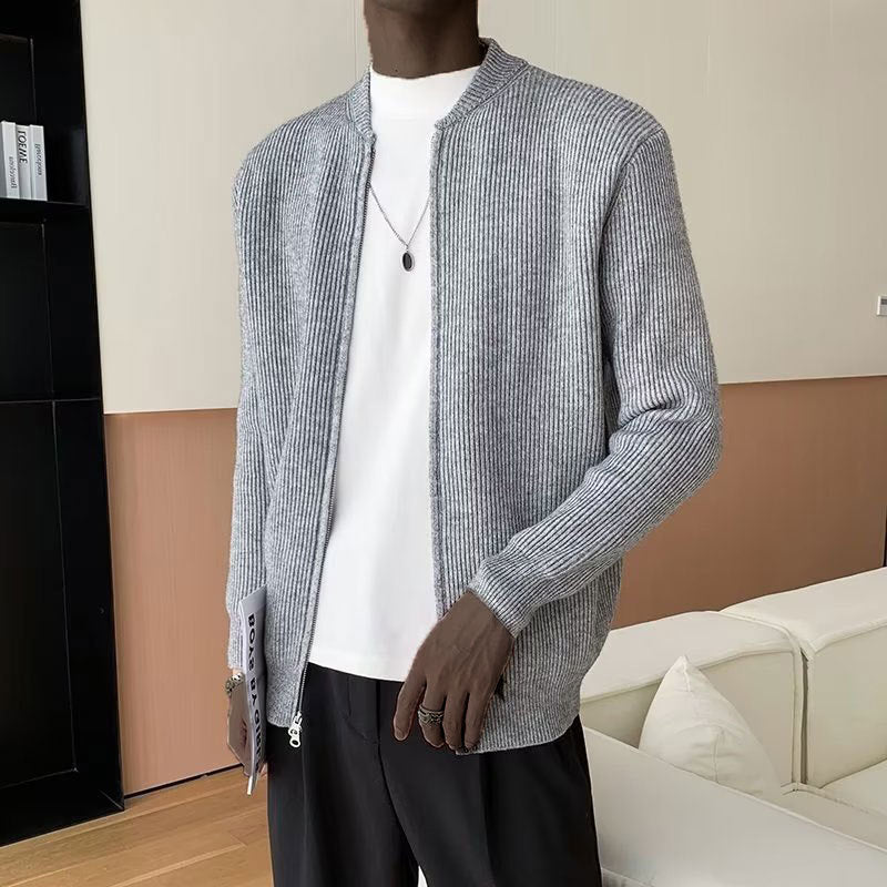 Gerippter Herren-Strickpullover mit Reißverschluss