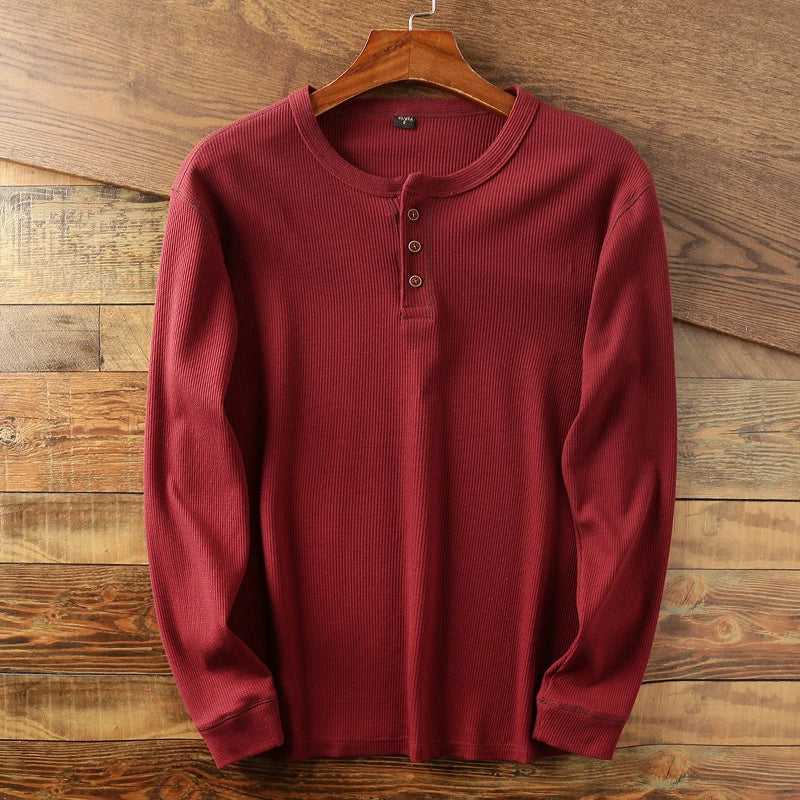 Geripptes Herren-Langarmshirt mit Henley-Ausschnitt