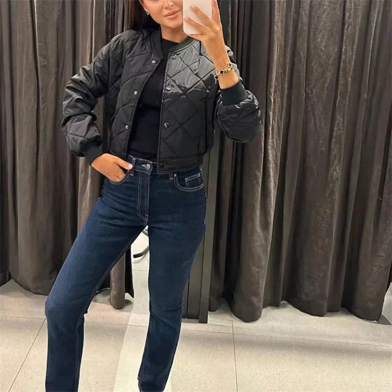 Gesteppte Damen-Bomberjacke aus Polyester | Stilvolle, kurz geschnittene Winterjacke