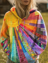 Gesteppter Damen-Kapuzenpullover im Boho-Patchwork-Design