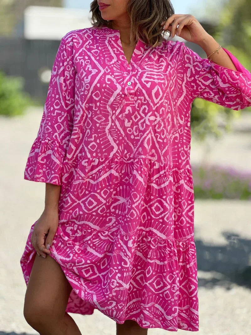 Gesticktes Damen-Midikleid mit Print