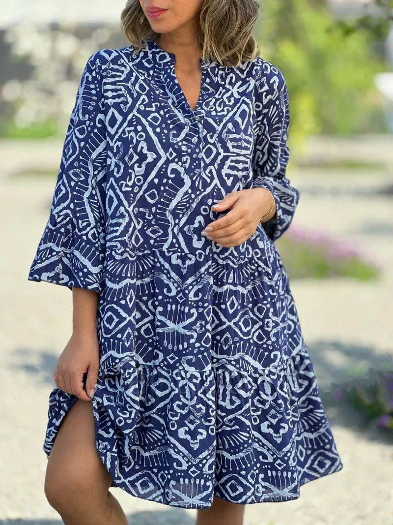 Gesticktes Damen-Midikleid mit Print