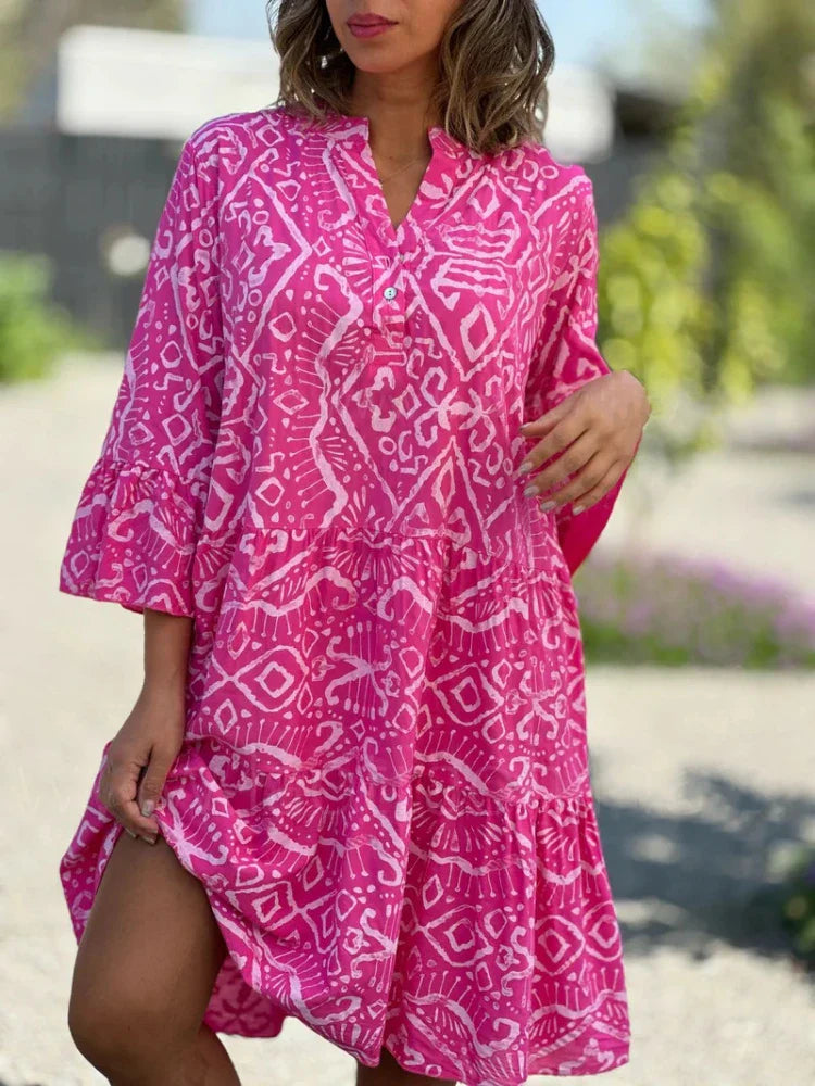 Gesticktes Damen-Midikleid mit Print