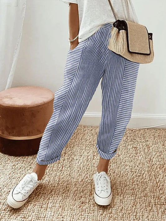 Gestreifte, bequeme Cropped-Hose für Damen