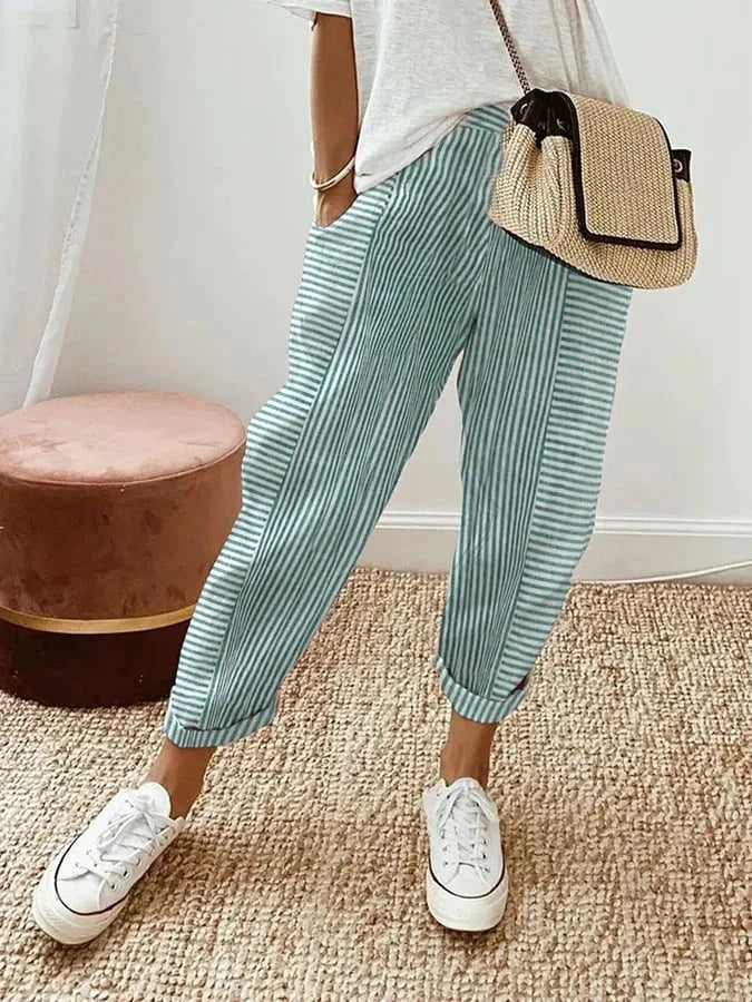 Gestreifte, bequeme Cropped-Hose für Damen