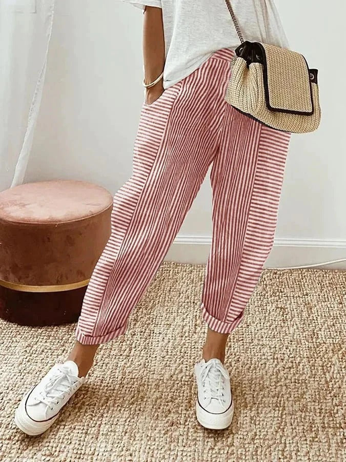 Gestreifte, bequeme Cropped-Hose für Damen
