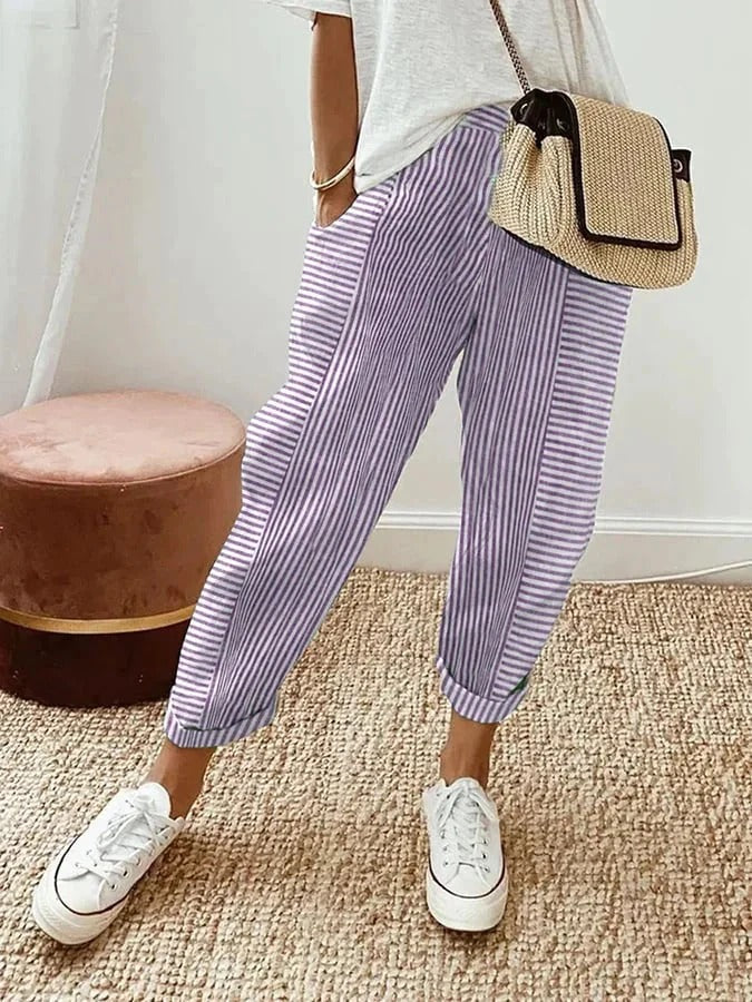 Gestreifte, bequeme Cropped-Hose für Damen