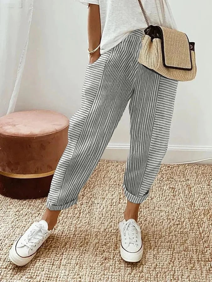 Gestreifte, bequeme Cropped-Hose für Damen