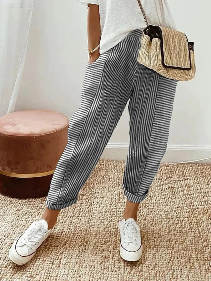 Gestreifte, bequeme Cropped-Hose für Damen