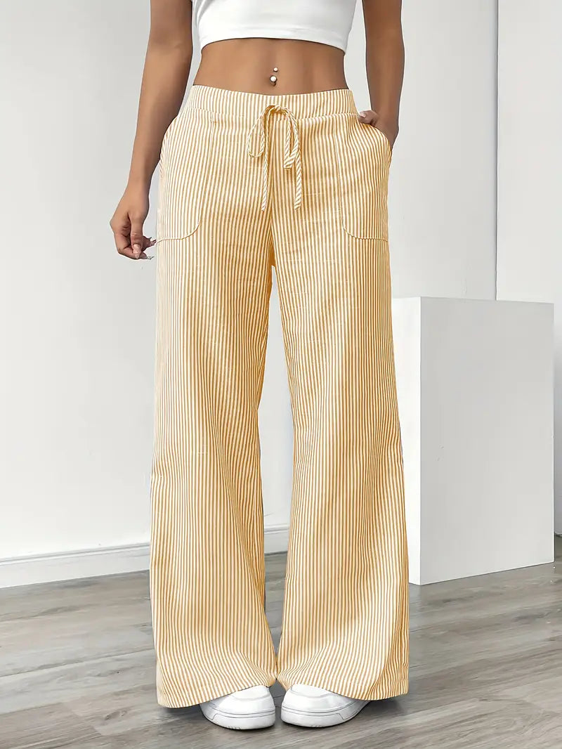 Gestreifte Damenhose mit weitem Bein