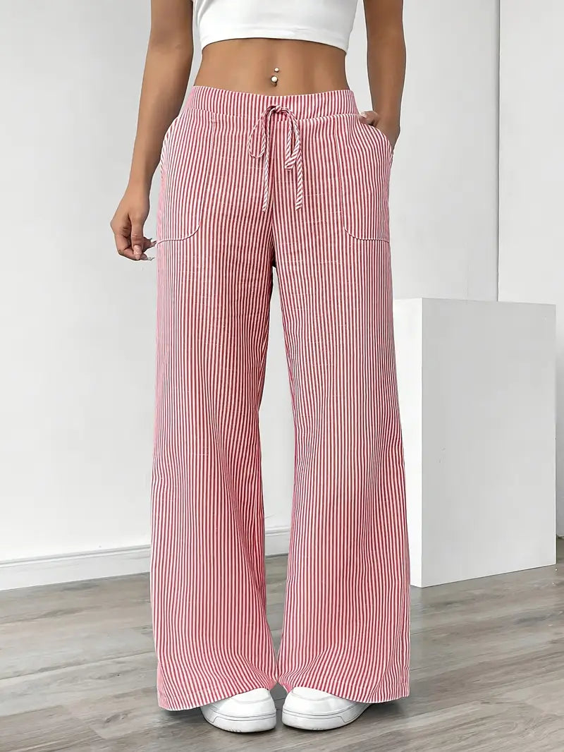 Gestreifte Damenhose mit weitem Bein