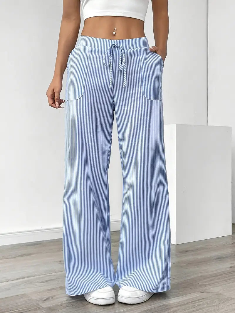 Gestreifte Damenhose mit weitem Bein