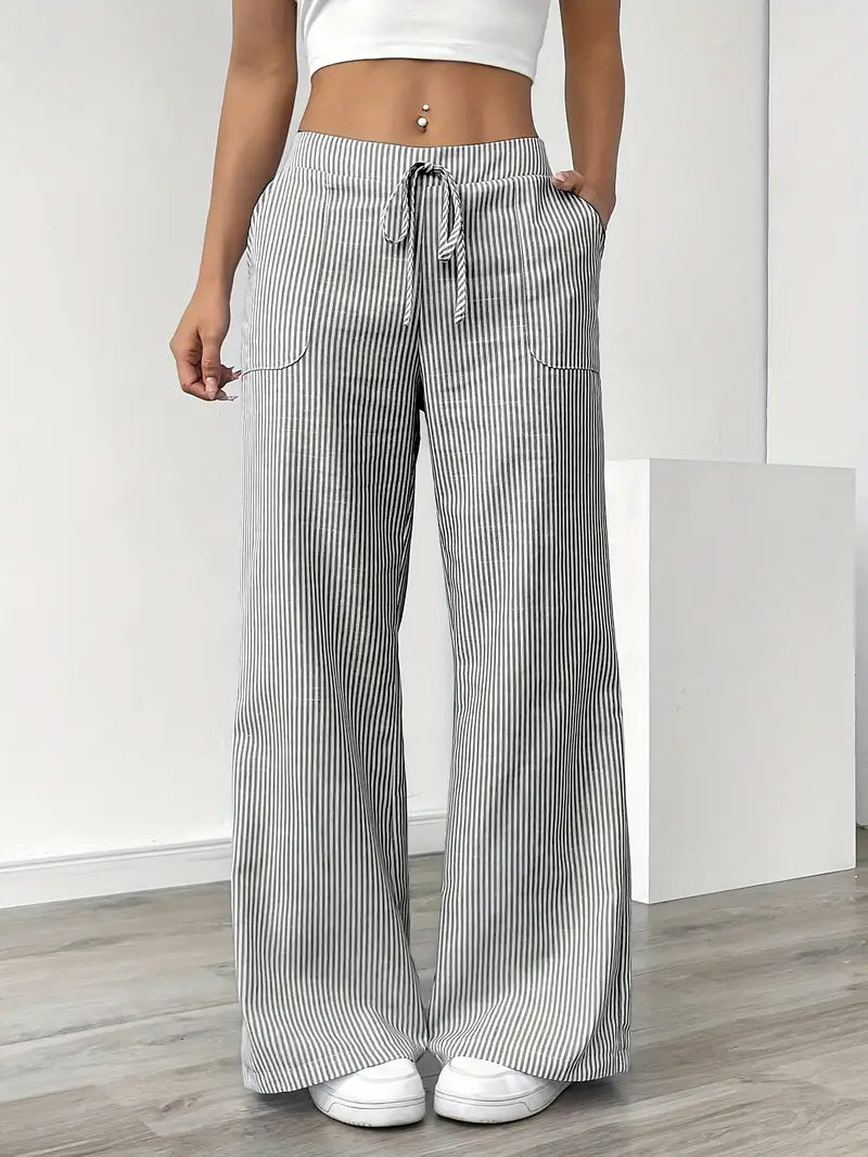Gestreifte Damenhose mit weitem Bein