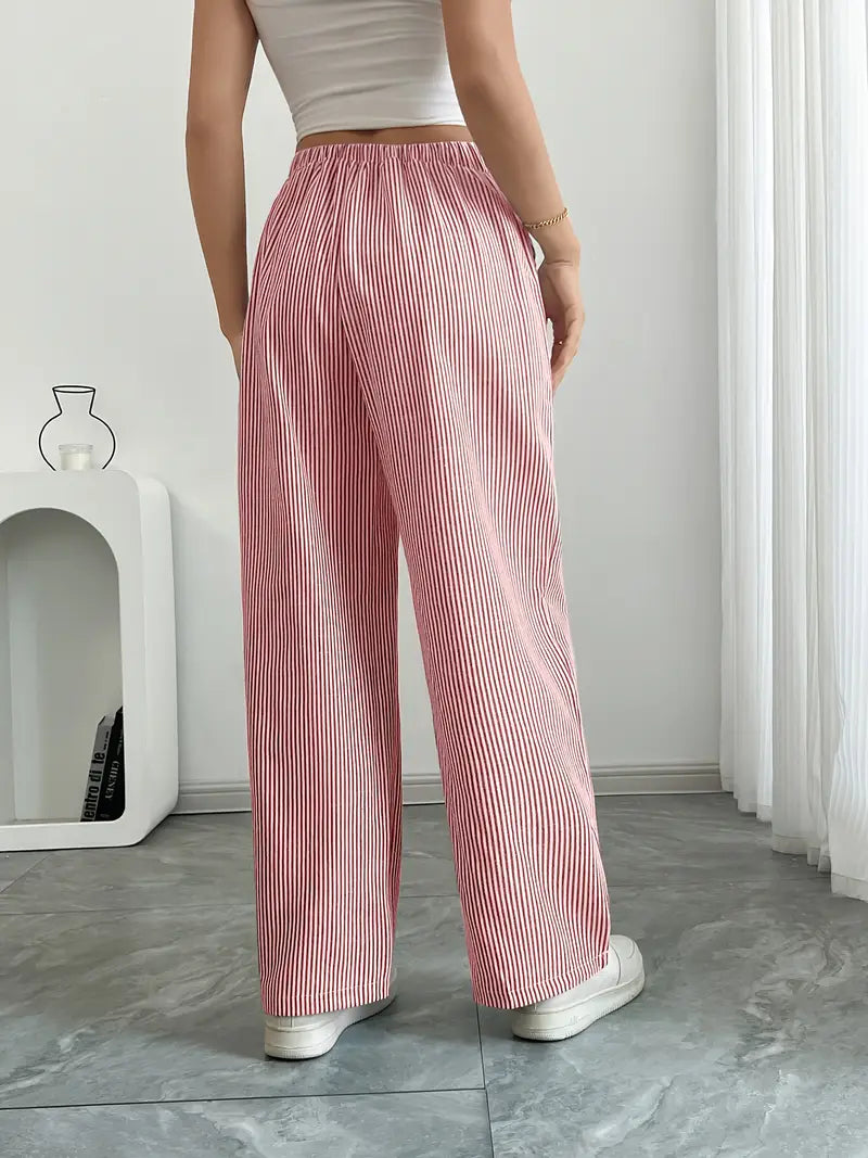 Gestreifte Damenhose mit weitem Bein