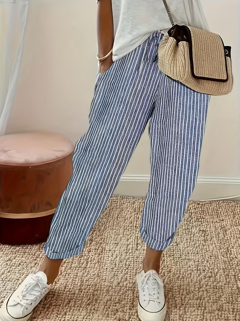 Gestreifte Freizeithose mit weitem Bein