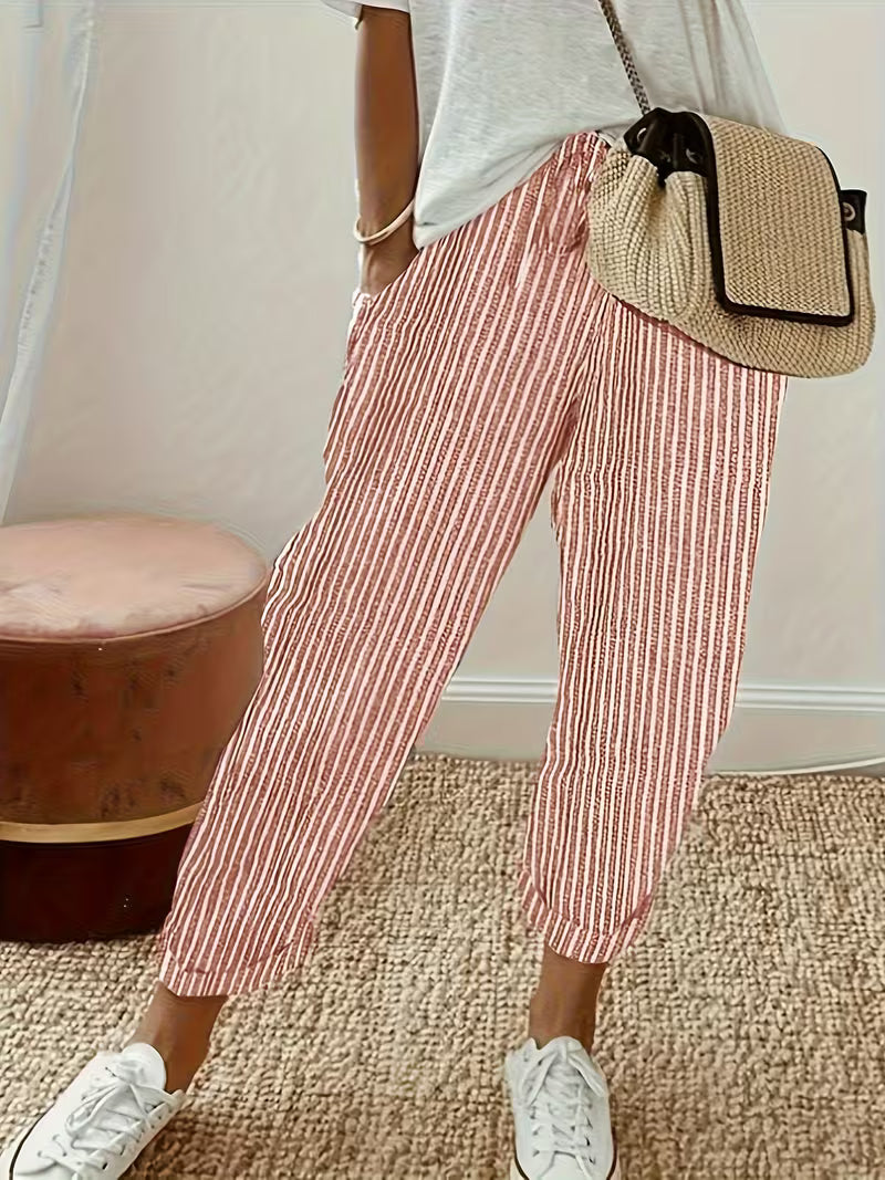 Gestreifte Freizeithose mit weitem Bein