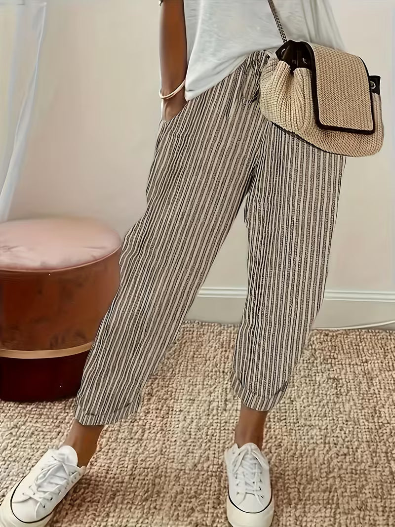 Gestreifte Freizeithose mit weitem Bein