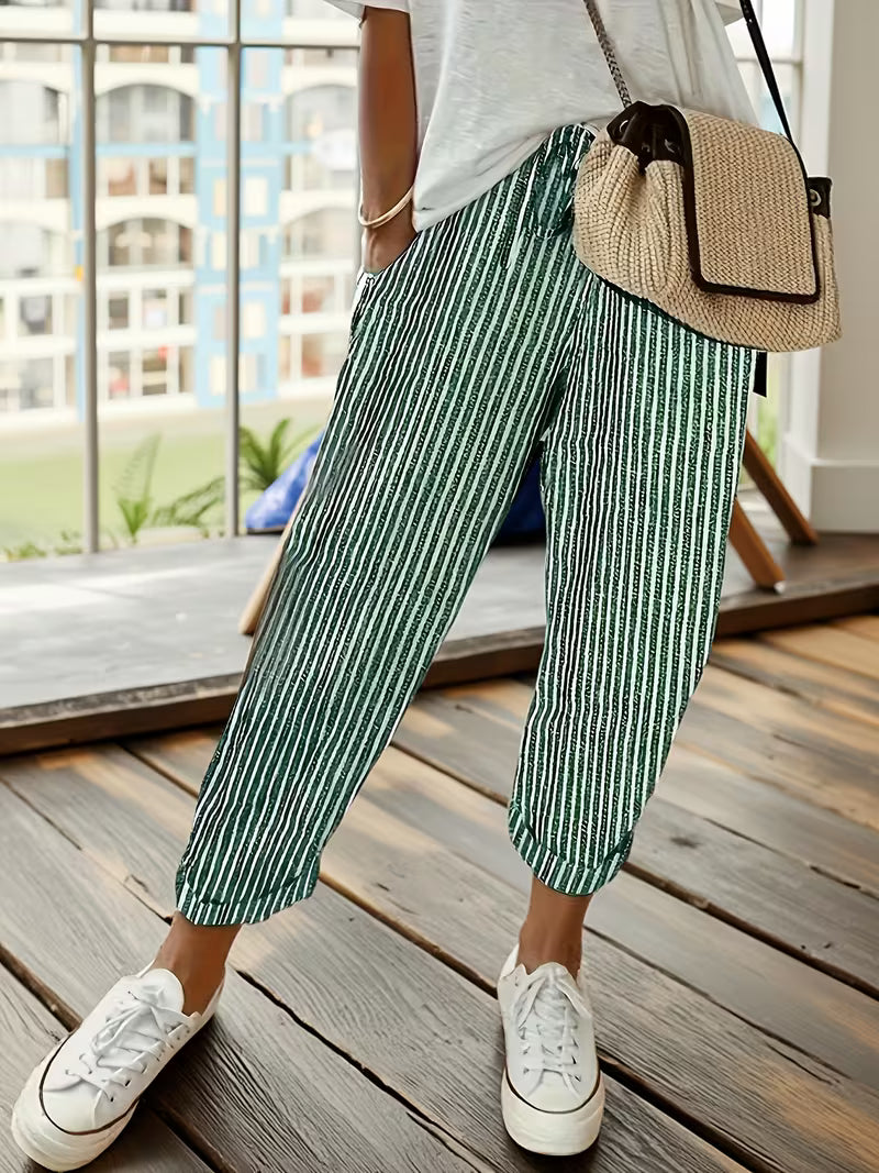 Gestreifte Freizeithose mit weitem Bein