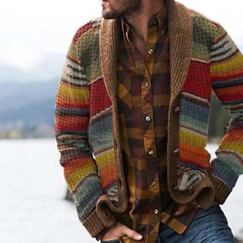 Gestreifte Herren-Strickjacke mit Schalkragen