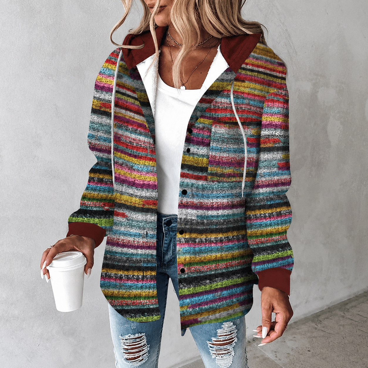 Gestreifte Kapuzenjacke für Damen