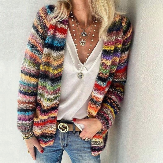 Gestreifte offene Strickjacke für Damen