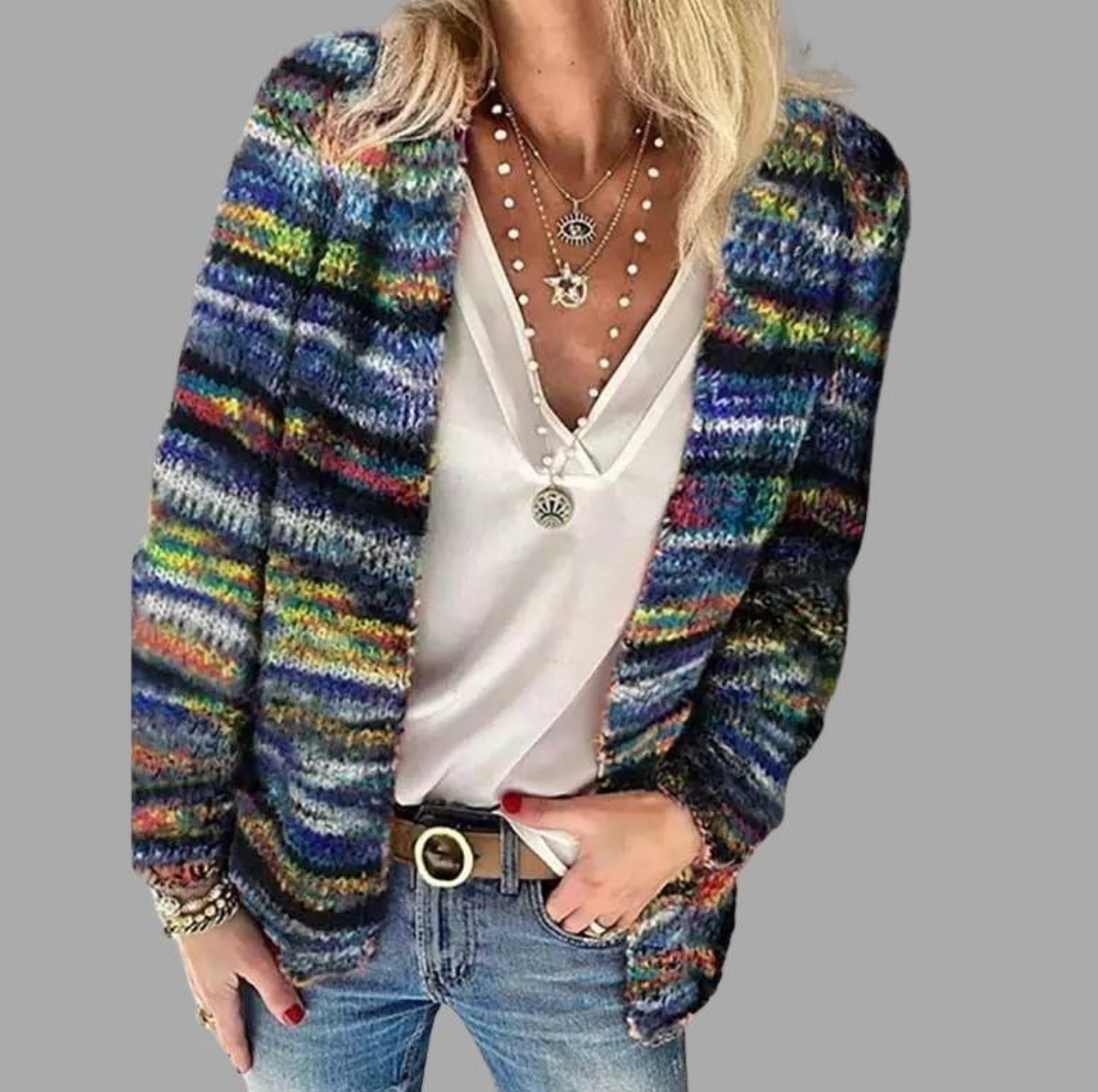 Gestreifte offene Strickjacke für Damen