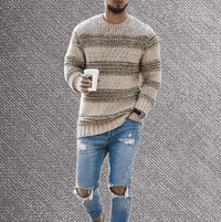 Gestreifter Herren-Langarmpullover mit Rundhalsausschnitt