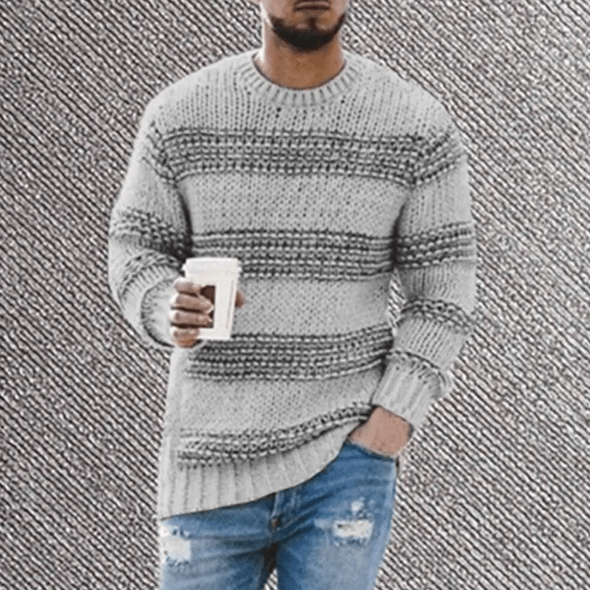 Gestreifter Herren-Langarmpullover mit Rundhalsausschnitt