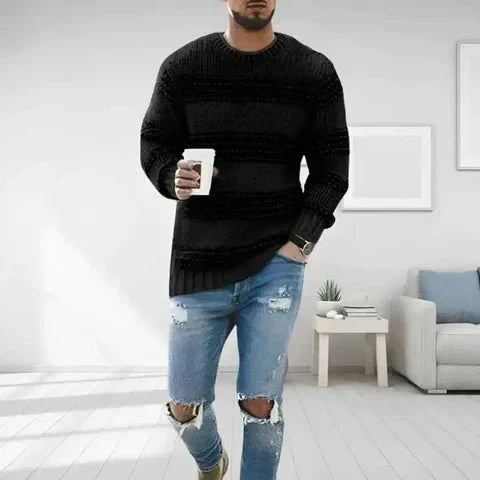 Gestreifter Herren-Langarmpullover mit Rundhalsausschnitt