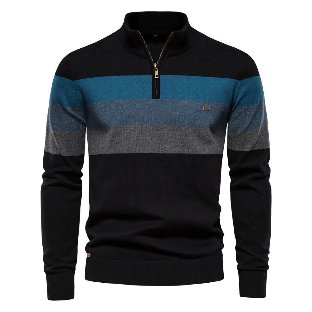 Gestreifter Herren-Strickpullover mit Halbreißverschluss