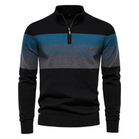 Gestreifter Herren-Strickpullover mit Halbreißverschluss