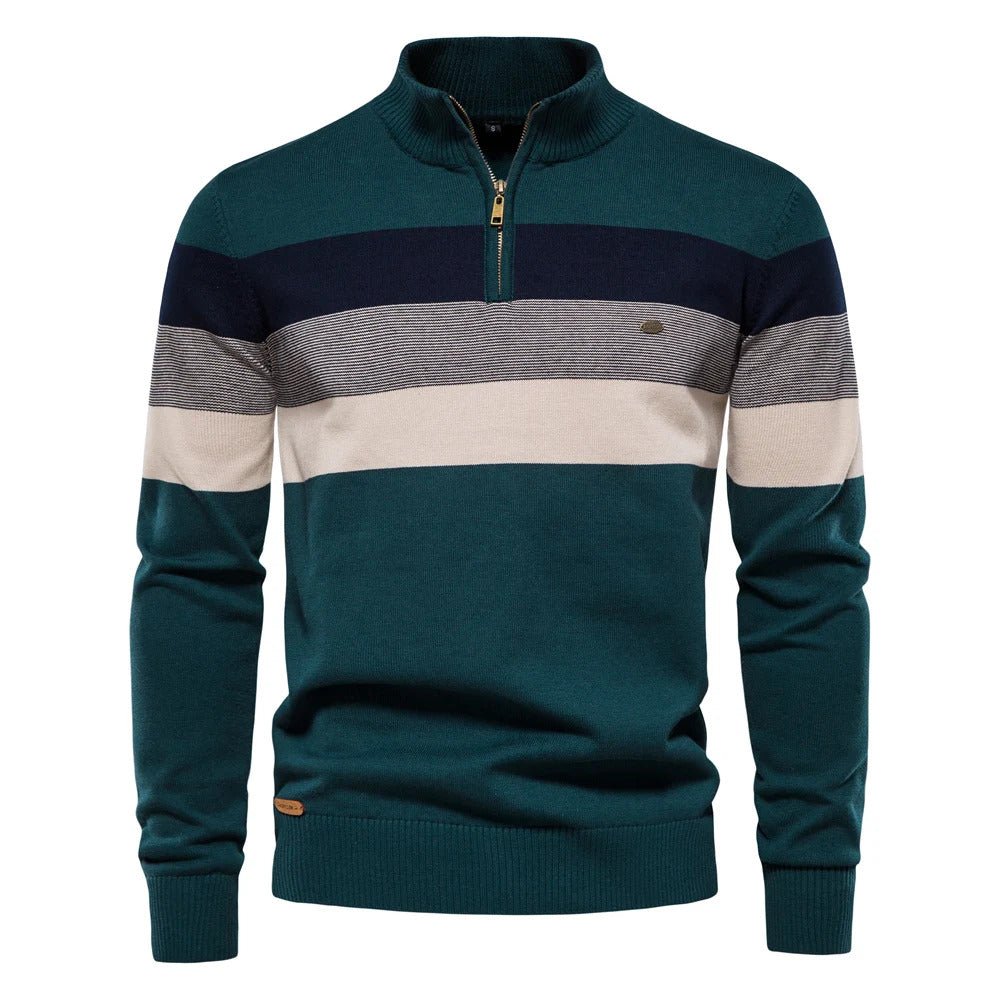Gestreifter Herren-Strickpullover mit Halbreißverschluss