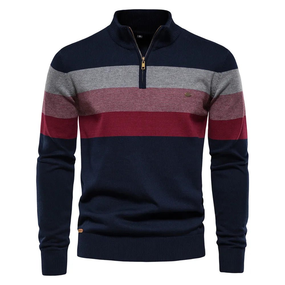 Gestreifter Herren-Strickpullover mit Halbreißverschluss