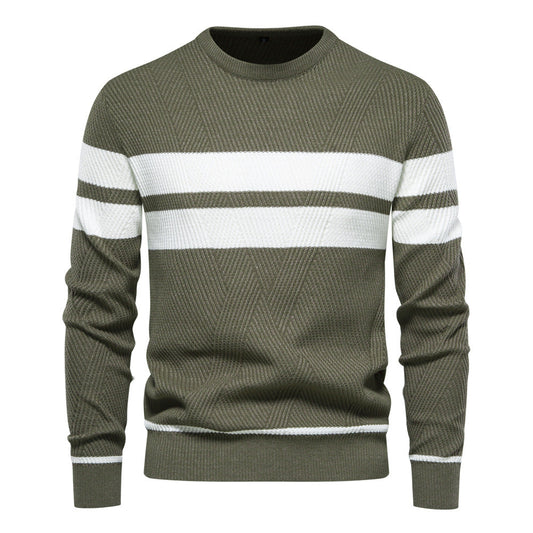 Gestreifter Herren-Strickpullover mit Rundhalsausschnitt