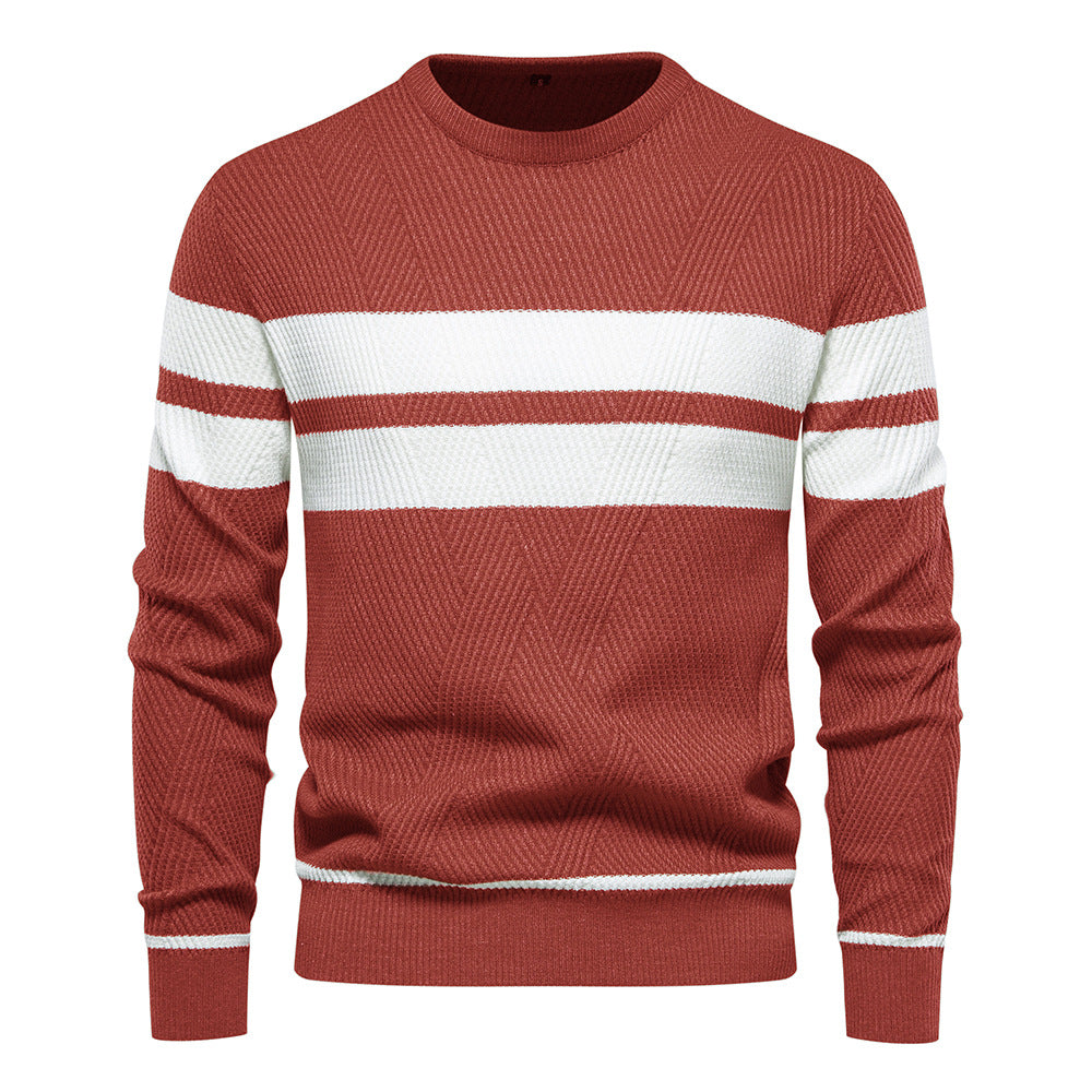 Gestreifter Herren-Strickpullover mit Rundhalsausschnitt