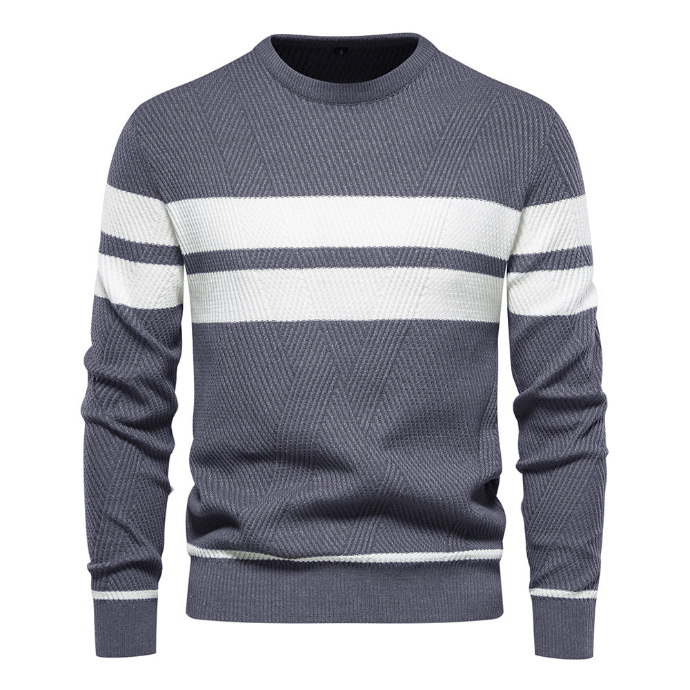Gestreifter Herren-Strickpullover mit Rundhalsausschnitt
