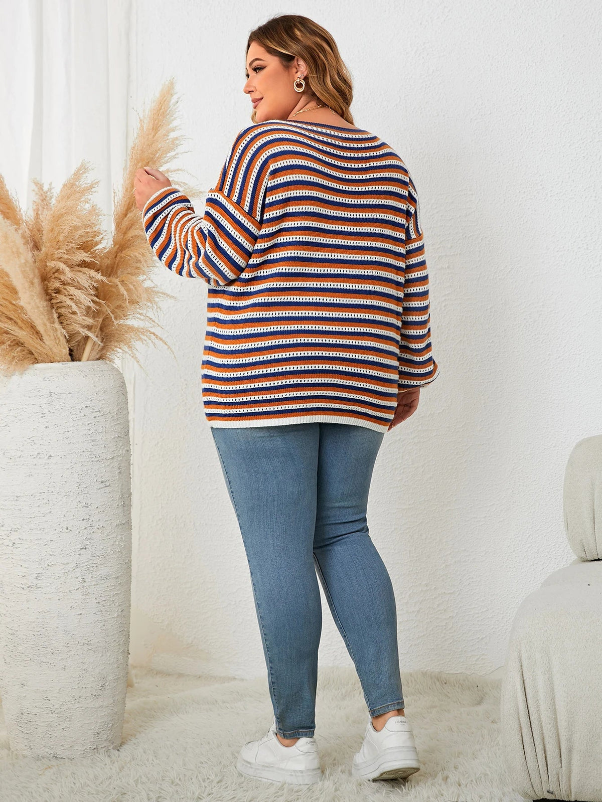 Gestreifter Wollmisch-Pullover für große Größen
