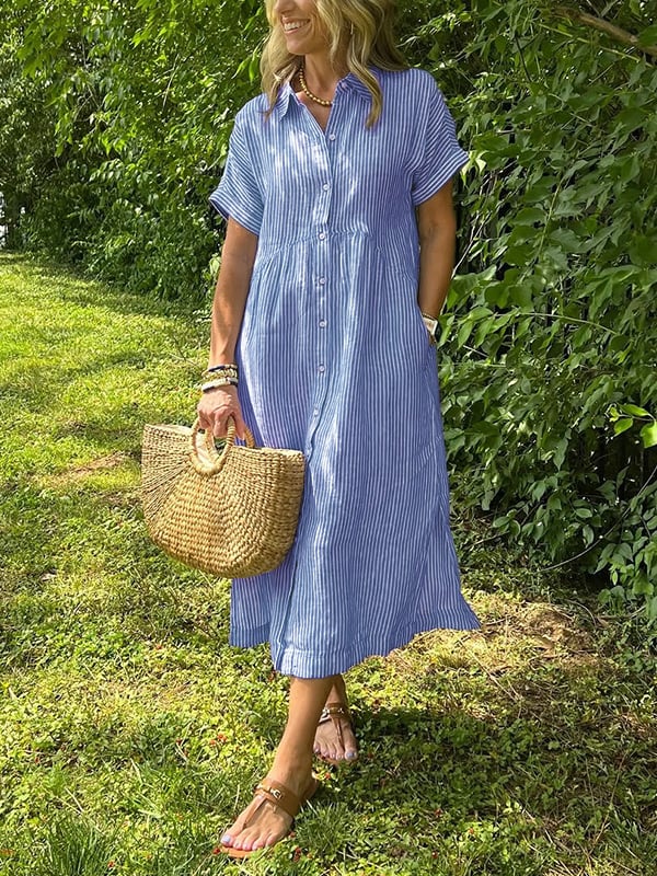 Gestreiftes Midi-Hemdblusenkleid für Damen